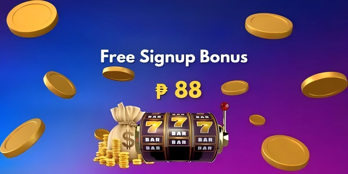 Welcome promotion banner with bonus coins and slot reels
